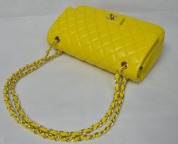 AAA Chanel Classic Flap Bag 1112 Lemon Yellow Leather Golden Hardware Knockoff
